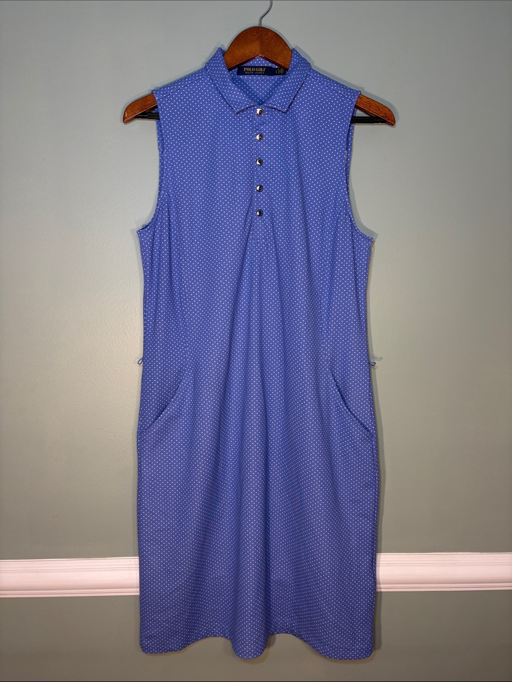 Ralph Lauren Golf Size Large Blue Polka Dot Sleeveless Polo Dress